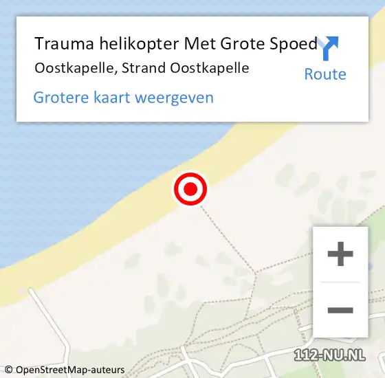 Locatie op kaart van de 112 melding: Trauma helikopter Met Grote Spoed Naar Oostkapelle, Strand Oostkapelle op 2 juli 2023 14:57