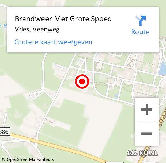 Locatie op kaart van de 112 melding: Brandweer Met Grote Spoed Naar Vries, Veenweg op 2 juli 2023 15:21