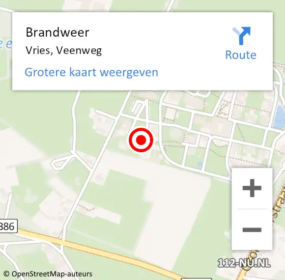 Locatie op kaart van de 112 melding: Brandweer Vries, Veenweg op 2 juli 2023 15:25