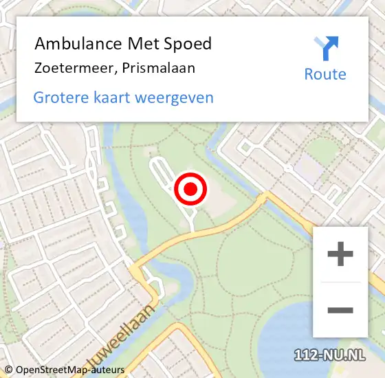 Locatie op kaart van de 112 melding: Ambulance Met Spoed Naar Zoetermeer, Prismalaan op 2 juli 2023 15:34