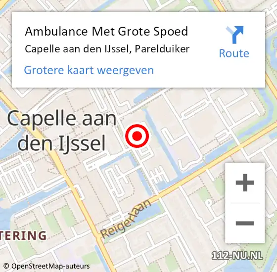 Locatie op kaart van de 112 melding: Ambulance Met Grote Spoed Naar Capelle aan den IJssel, Parelduiker op 2 juli 2023 16:07