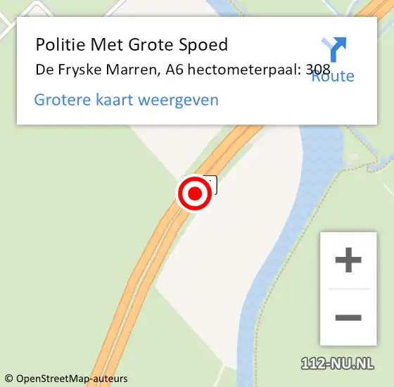 Locatie op kaart van de 112 melding: Politie Met Grote Spoed Naar De Fryske Marren, A6 hectometerpaal: 308 op 2 juli 2023 16:49