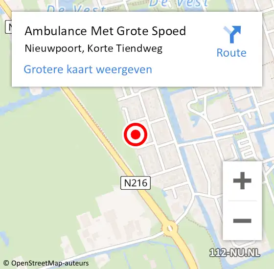 Locatie op kaart van de 112 melding: Ambulance Met Grote Spoed Naar Nieuwpoort, Korte Tiendweg op 9 september 2013 12:49