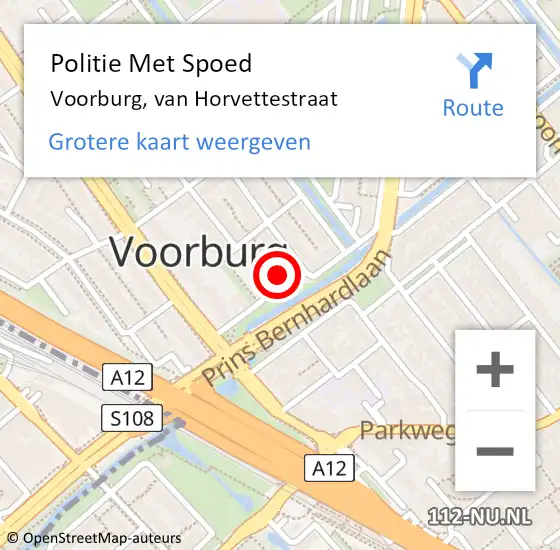 Locatie op kaart van de 112 melding: Politie Met Spoed Naar Voorburg, van Horvettestraat op 2 juli 2023 17:30