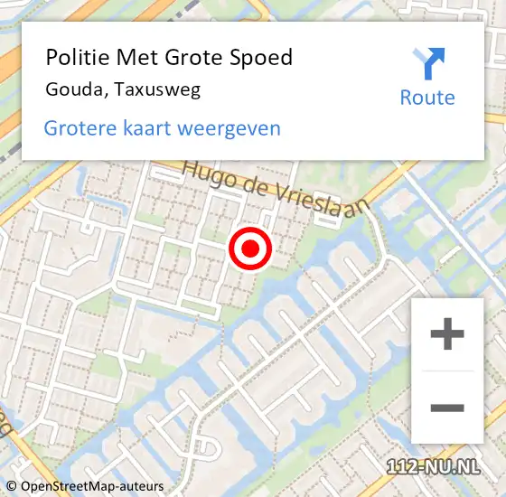 Locatie op kaart van de 112 melding: Politie Met Grote Spoed Naar Gouda, Taxusweg op 2 juli 2023 17:35