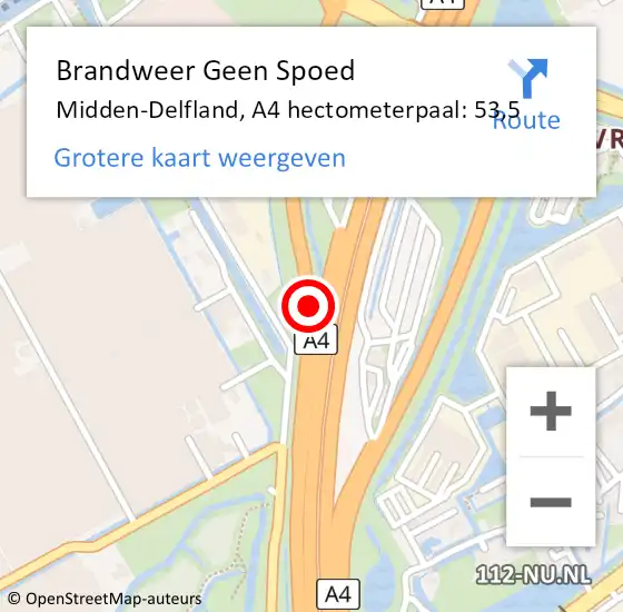 Locatie op kaart van de 112 melding: Brandweer Geen Spoed Naar Midden-Delfland, A4 hectometerpaal: 53,5 op 2 juli 2023 17:38