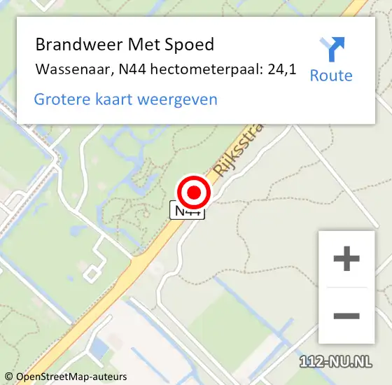 Locatie op kaart van de 112 melding: Brandweer Met Spoed Naar Wassenaar, N44 hectometerpaal: 24,1 op 2 juli 2023 17:54