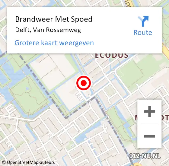 Locatie op kaart van de 112 melding: Brandweer Met Spoed Naar Delft, Van Rossemweg op 2 juli 2023 18:07