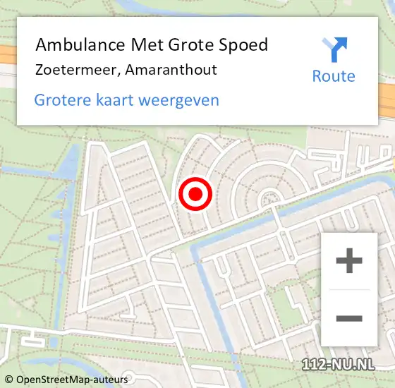 Locatie op kaart van de 112 melding: Ambulance Met Grote Spoed Naar Zoetermeer, Amaranthout op 2 juli 2023 18:16