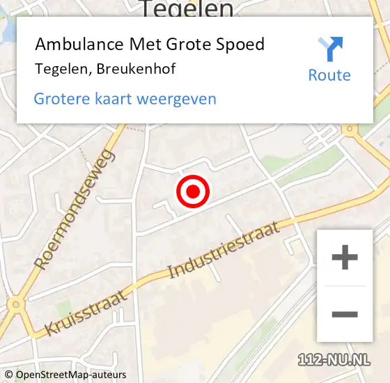 Locatie op kaart van de 112 melding: Ambulance Met Grote Spoed Naar Tegelen, Breukenhof op 31 augustus 2014 07:48