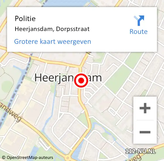 Locatie op kaart van de 112 melding: Politie Heerjansdam, Dorpsstraat op 2 juli 2023 18:45