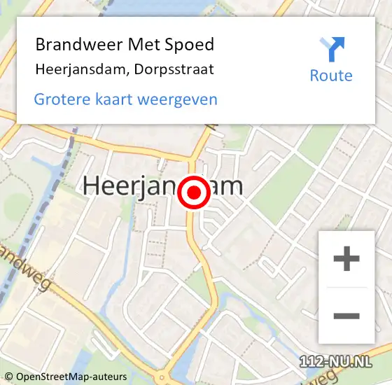 Locatie op kaart van de 112 melding: Brandweer Met Spoed Naar Heerjansdam, Dorpsstraat op 2 juli 2023 18:46