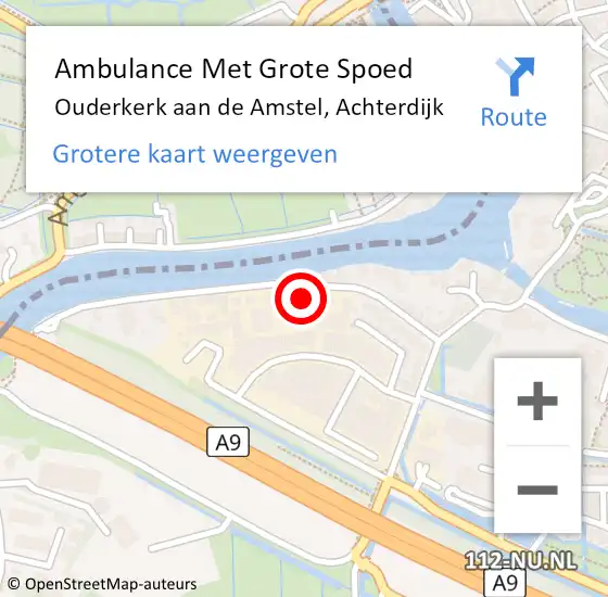 Locatie op kaart van de 112 melding: Ambulance Met Grote Spoed Naar Ouderkerk aan de Amstel, Achterdijk op 2 juli 2023 19:09