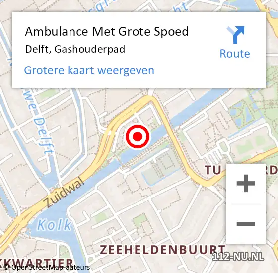 Locatie op kaart van de 112 melding: Ambulance Met Grote Spoed Naar Delft, Gashouderpad op 2 juli 2023 19:16