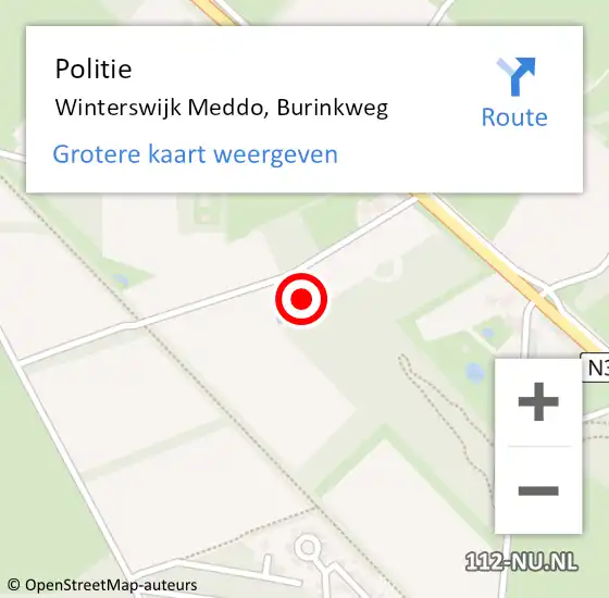 Locatie op kaart van de 112 melding: Politie Winterswijk Meddo, Burinkweg op 2 juli 2023 19:26