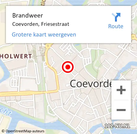 Locatie op kaart van de 112 melding: Brandweer Coevorden, Friesestraat op 2 juli 2023 19:38