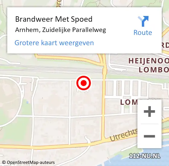 Locatie op kaart van de 112 melding: Brandweer Met Spoed Naar Arnhem, Zuidelijke Parallelweg op 2 juli 2023 20:13