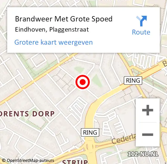 Locatie op kaart van de 112 melding: Brandweer Met Grote Spoed Naar Eindhoven, Plaggenstraat op 2 juli 2023 21:02