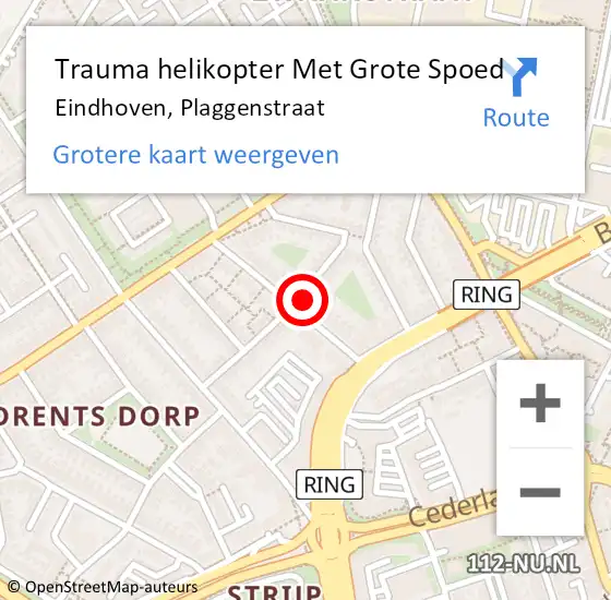 Locatie op kaart van de 112 melding: Trauma helikopter Met Grote Spoed Naar Eindhoven, Plaggenstraat op 2 juli 2023 21:04