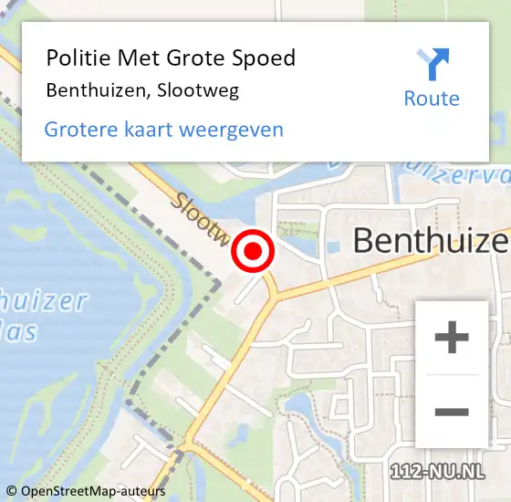 Locatie op kaart van de 112 melding: Politie Met Grote Spoed Naar Benthuizen, Slootweg op 2 juli 2023 21:05