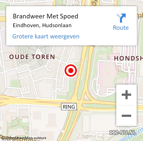 Locatie op kaart van de 112 melding: Brandweer Met Spoed Naar Eindhoven, Hudsonlaan op 2 juli 2023 21:23