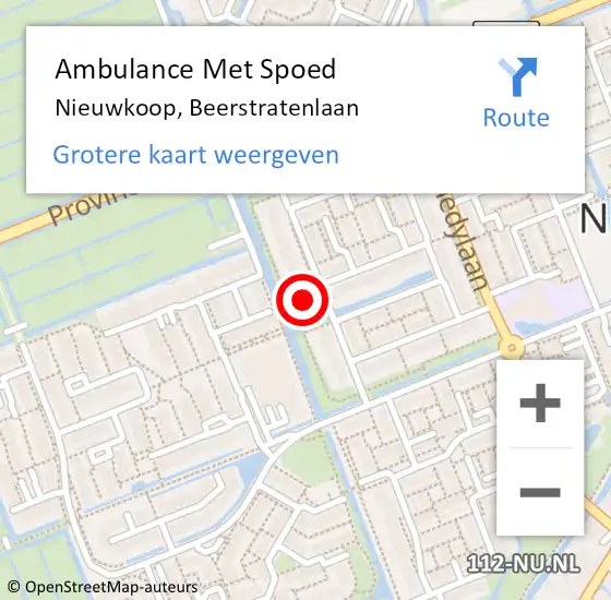 Locatie op kaart van de 112 melding: Ambulance Met Spoed Naar Nieuwkoop, Beerstratenlaan op 2 juli 2023 21:24