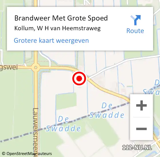 Locatie op kaart van de 112 melding: Brandweer Met Grote Spoed Naar Kollum, W H van Heemstraweg op 2 juli 2023 21:28