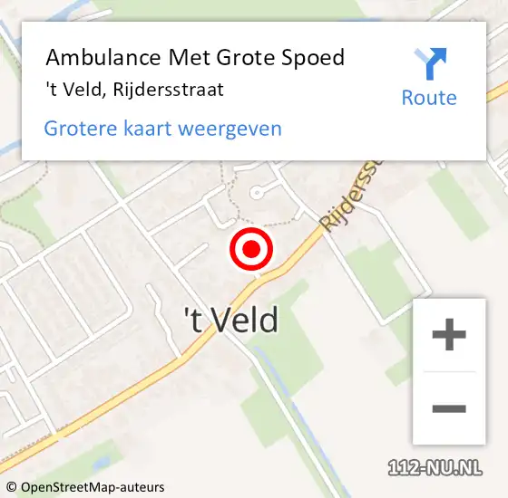 Locatie op kaart van de 112 melding: Ambulance Met Grote Spoed Naar 't Veld, Rijdersstraat op 2 juli 2023 21:28