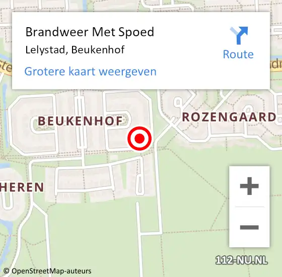 Locatie op kaart van de 112 melding: Brandweer Met Spoed Naar Lelystad, Beukenhof op 2 juli 2023 21:32