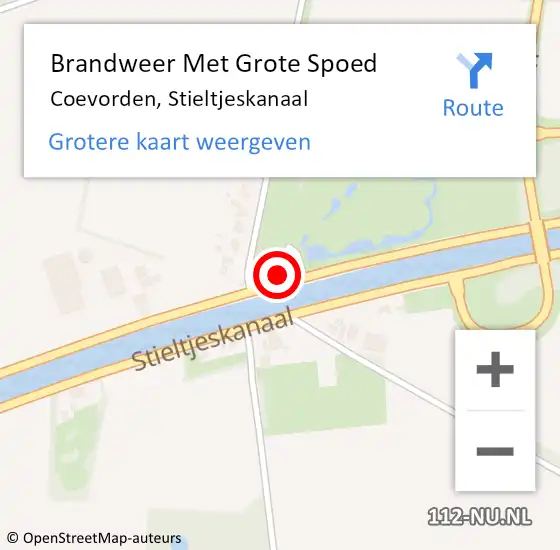 Locatie op kaart van de 112 melding: Brandweer Met Grote Spoed Naar Coevorden, Stieltjeskanaal op 2 juli 2023 21:33