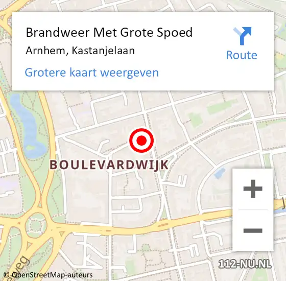 Locatie op kaart van de 112 melding: Brandweer Met Grote Spoed Naar Arnhem, Kastanjelaan op 2 juli 2023 21:40