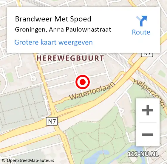 Locatie op kaart van de 112 melding: Brandweer Met Spoed Naar Groningen, Anna Paulownastraat op 2 juli 2023 21:49