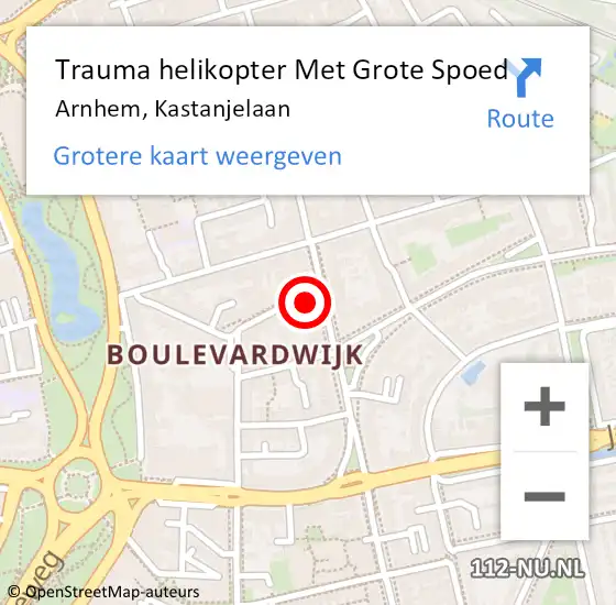 Locatie op kaart van de 112 melding: Trauma helikopter Met Grote Spoed Naar Arnhem, Kastanjelaan op 2 juli 2023 21:57