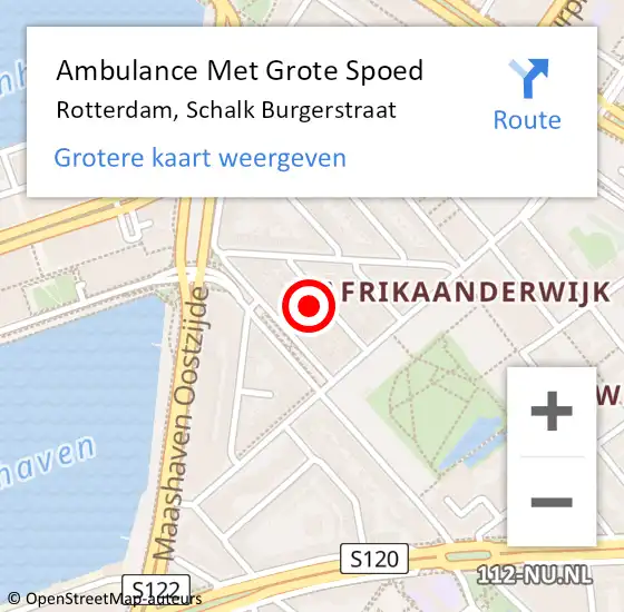 Locatie op kaart van de 112 melding: Ambulance Met Grote Spoed Naar Rotterdam, Schalk Burgerstraat op 2 juli 2023 22:00