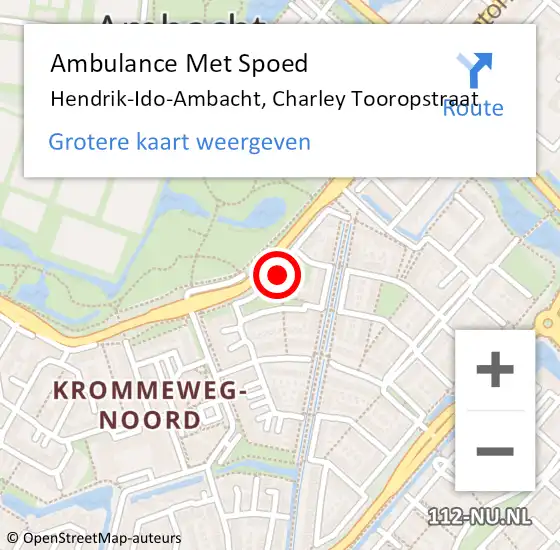 Locatie op kaart van de 112 melding: Ambulance Met Spoed Naar Hendrik-Ido-Ambacht, Charley Tooropstraat op 2 juli 2023 22:04