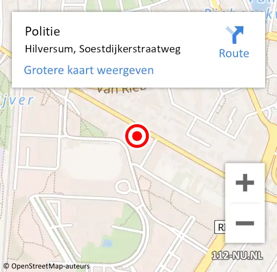 Locatie op kaart van de 112 melding: Politie Hilversum, Soestdijkerstraatweg op 2 juli 2023 23:03