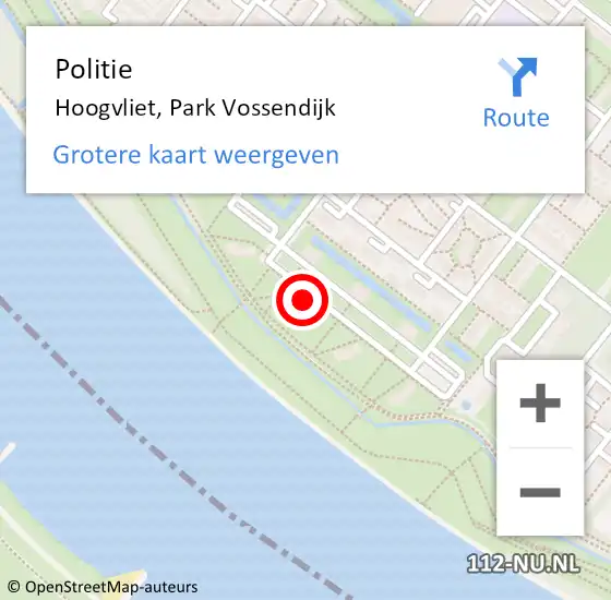 Locatie op kaart van de 112 melding: Politie Hoogvliet, Park Vossendijk op 2 juli 2023 23:19