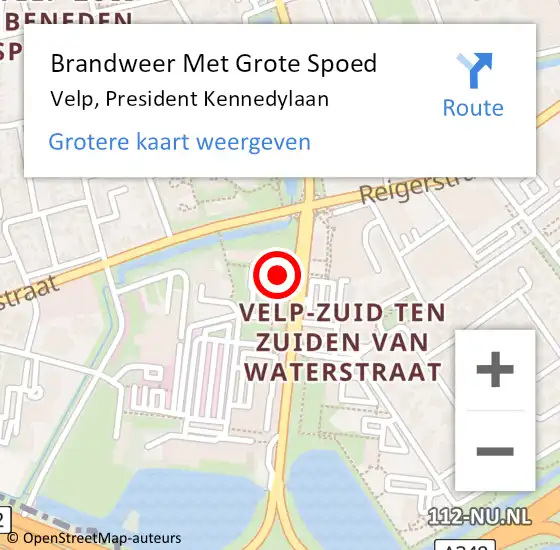 Locatie op kaart van de 112 melding: Brandweer Met Grote Spoed Naar Velp, President Kennedylaan op 3 juli 2023 00:55