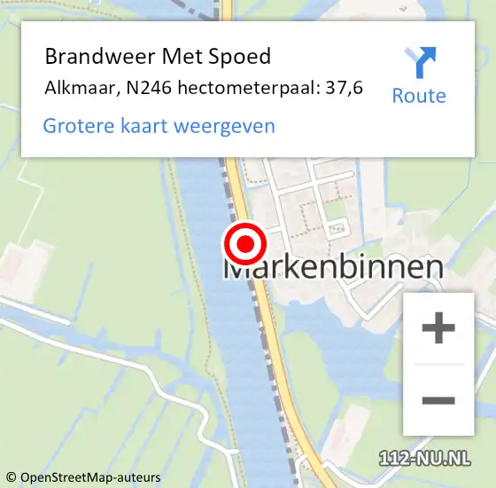 Locatie op kaart van de 112 melding: Brandweer Met Spoed Naar Alkmaar, N246 hectometerpaal: 37,6 op 3 juli 2023 01:21