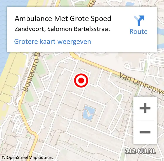 Locatie op kaart van de 112 melding: Ambulance Met Grote Spoed Naar Zandvoort, Salomon Bartelsstraat op 3 juli 2023 01:42