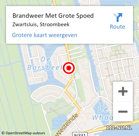 Locatie op kaart van de 112 melding: Brandweer Met Grote Spoed Naar Zwartsluis, Stroombeek op 3 juli 2023 02:20