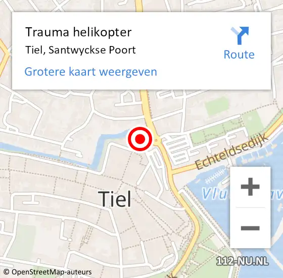 Locatie op kaart van de 112 melding: Trauma helikopter Tiel, Santwyckse Poort op 3 juli 2023 02:39