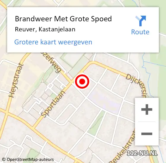 Locatie op kaart van de 112 melding: Brandweer Met Grote Spoed Naar Reuver, Kastanjelaan op 3 juli 2023 03:22