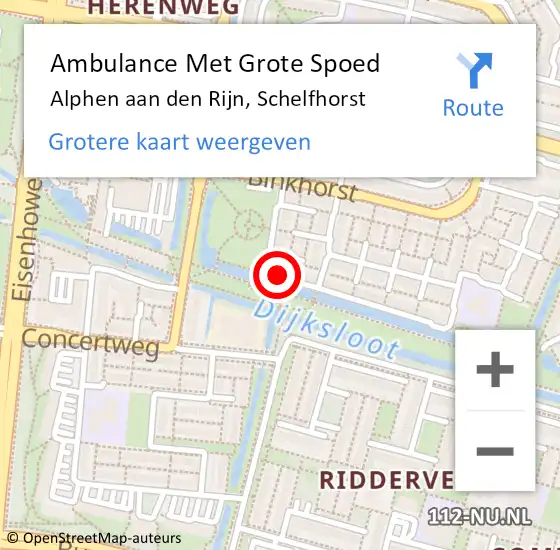 Locatie op kaart van de 112 melding: Ambulance Met Grote Spoed Naar Alphen aan den Rijn, Schelfhorst op 3 juli 2023 03:49