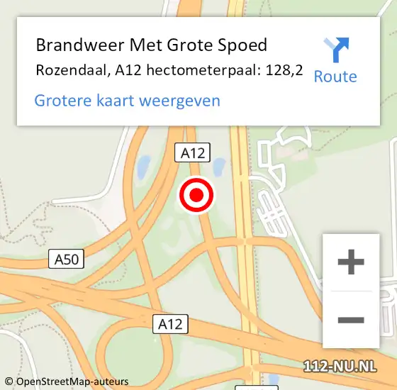 Locatie op kaart van de 112 melding: Brandweer Met Grote Spoed Naar Rozendaal, A12 hectometerpaal: 128,2 op 3 juli 2023 04:03