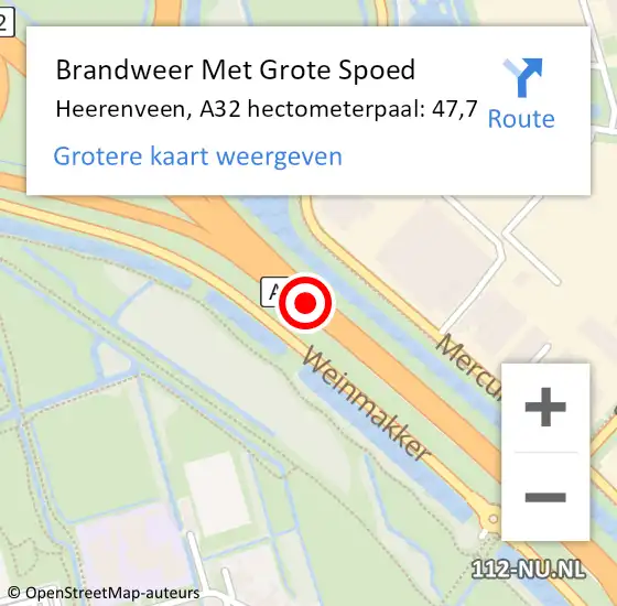 Locatie op kaart van de 112 melding: Brandweer Met Grote Spoed Naar Heerenveen, A32 hectometerpaal: 47,7 op 3 juli 2023 06:57