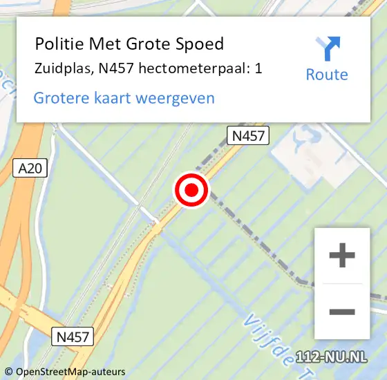 Locatie op kaart van de 112 melding: Politie Met Grote Spoed Naar Zuidplas, N457 hectometerpaal: 1 op 3 juli 2023 08:05