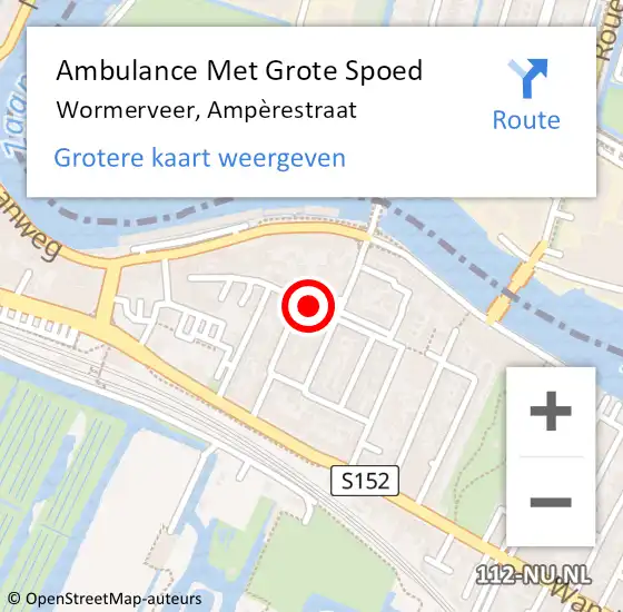 Locatie op kaart van de 112 melding: Ambulance Met Grote Spoed Naar Wormerveer, Ampèrestraat op 3 juli 2023 08:26