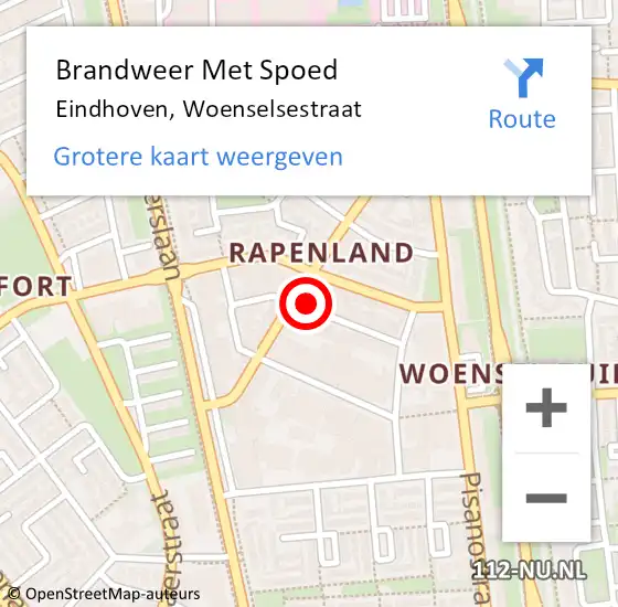 Locatie op kaart van de 112 melding: Brandweer Met Spoed Naar Eindhoven, Woenselsestraat op 3 juli 2023 08:37