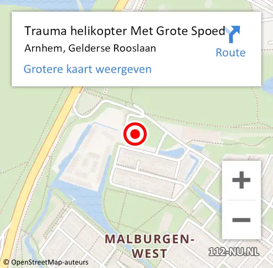 Locatie op kaart van de 112 melding: Trauma helikopter Met Grote Spoed Naar Arnhem, Gelderse Rooslaan op 3 juli 2023 08:46